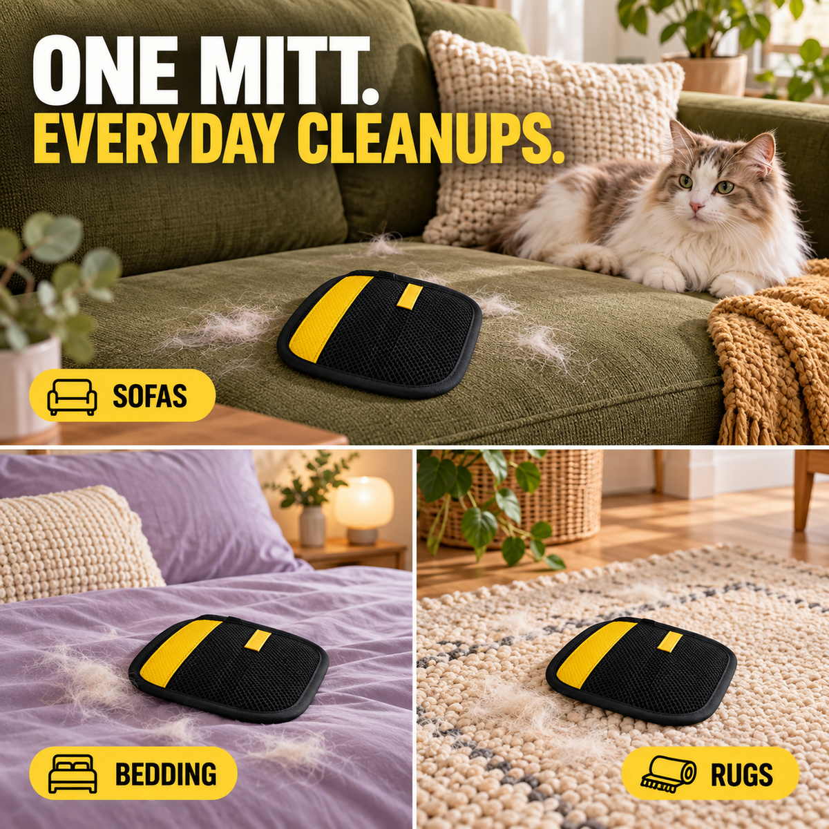 Reusable Pet Hair Remover Mitt Double Sided Fur Cleaning Glove