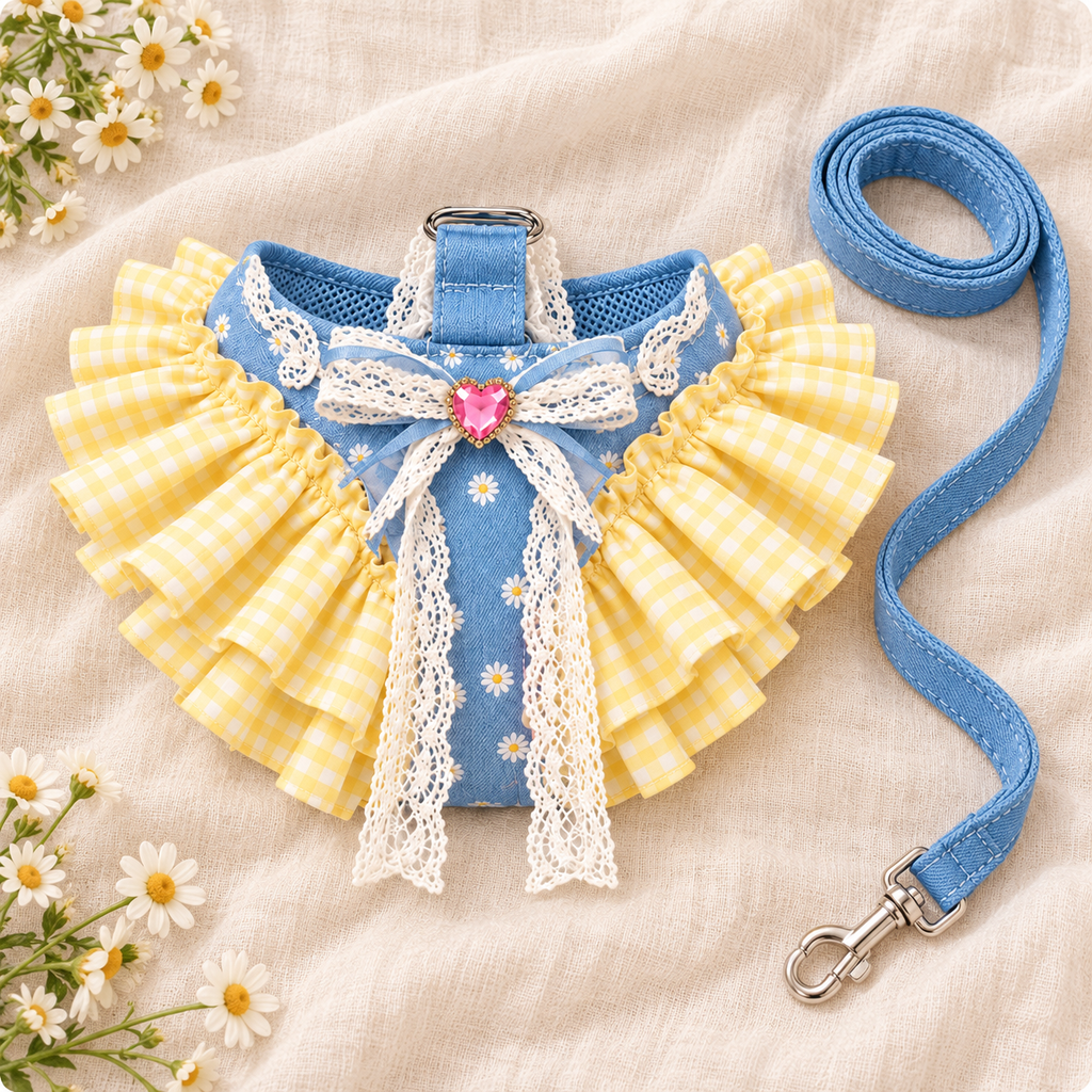 Lace Ruffle Dog Vest Harness and Leash Set for Small Dogs