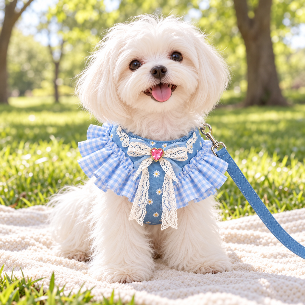 Lace Ruffle Dog Vest Harness and Leash Set for Small Dogs