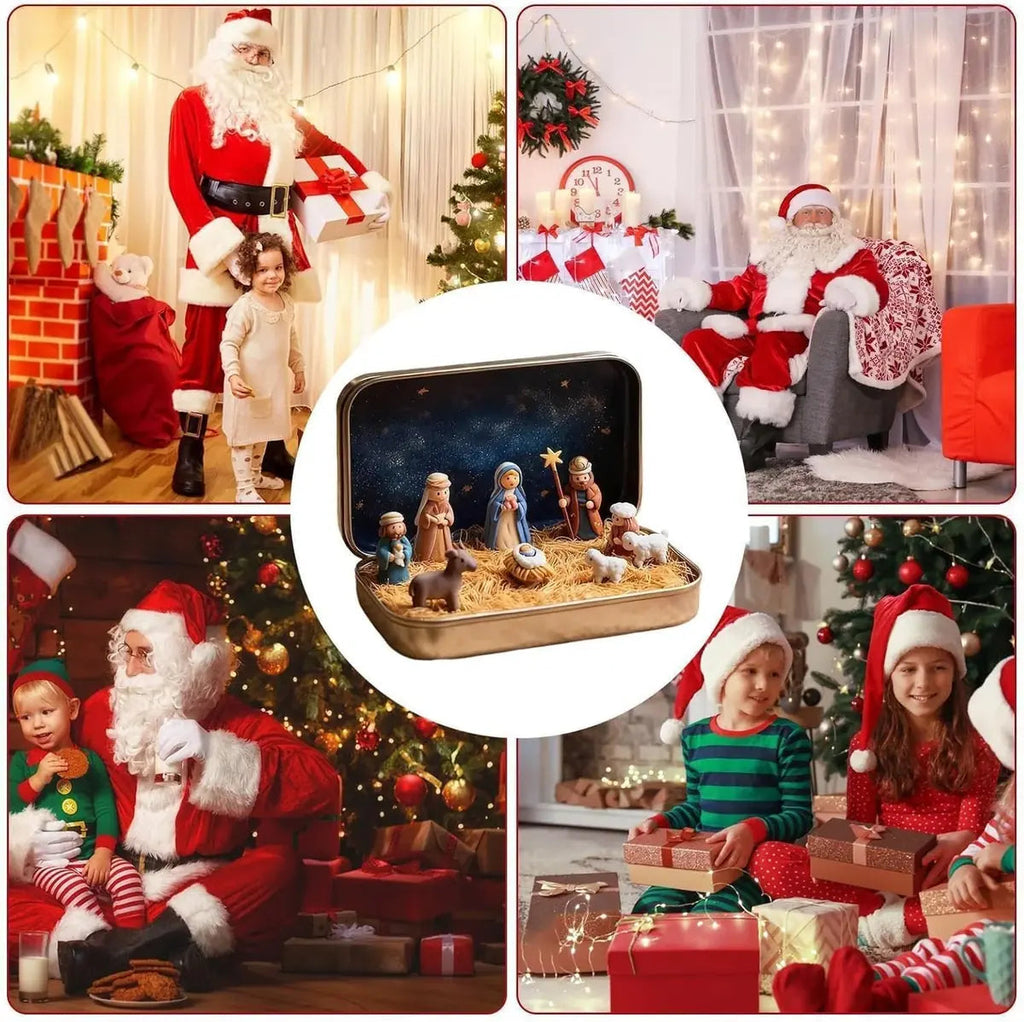 Mini Nativity Scene in Gold Tin Pocket Christmas Decoration Set