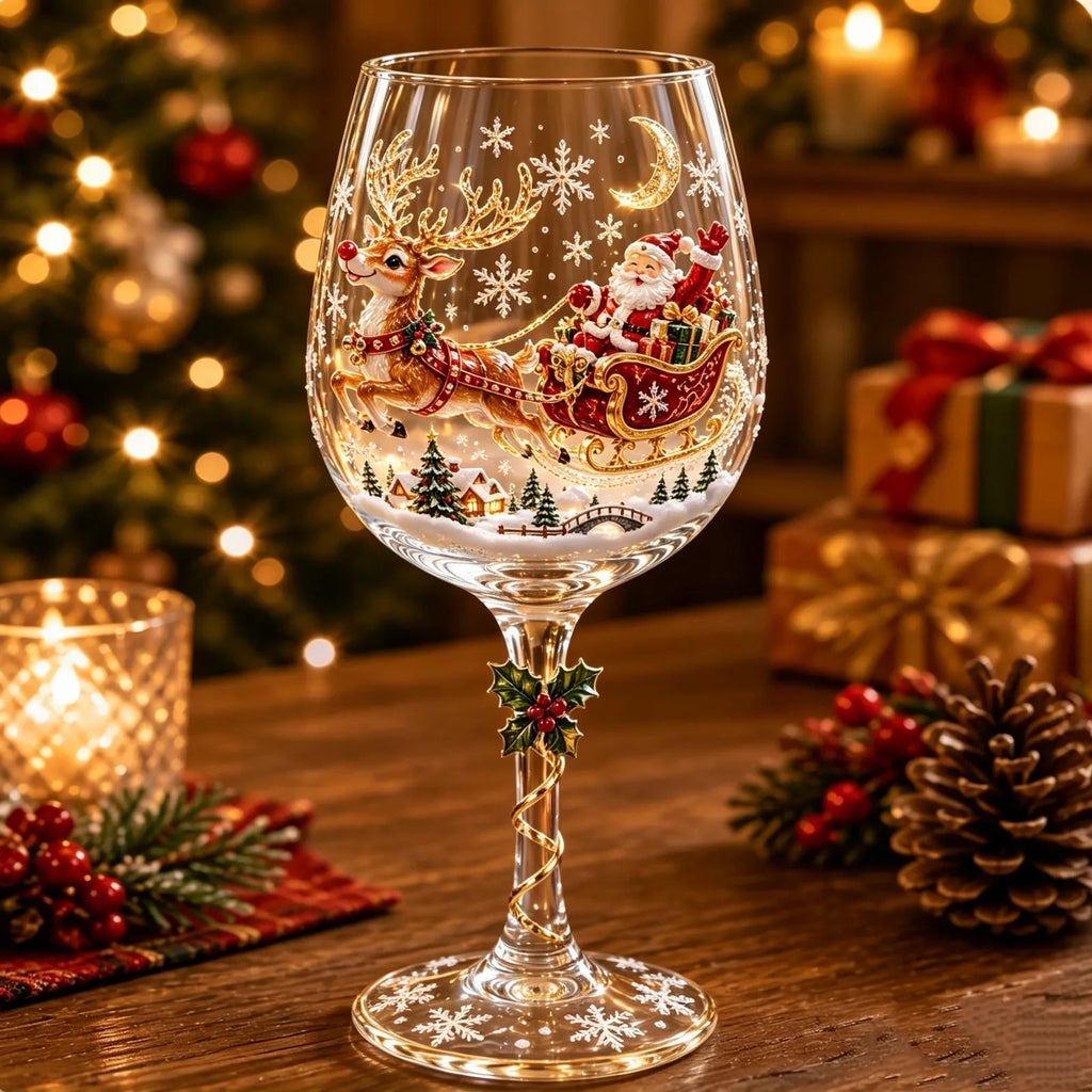 Handcrafted 3D Christmas Wine Glass