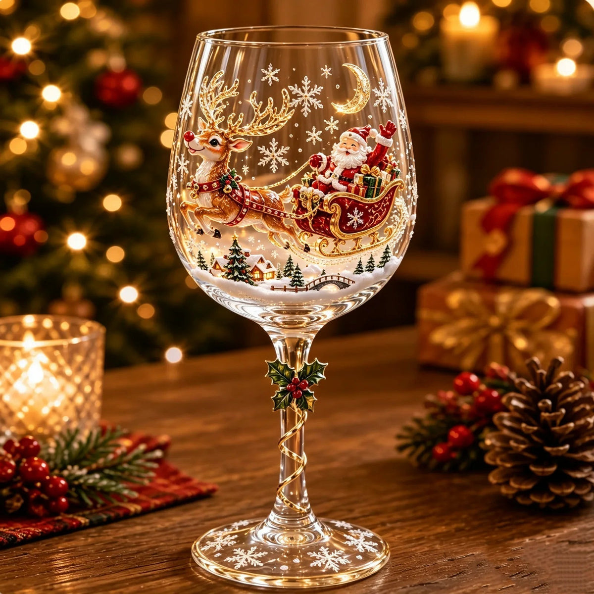 Handcrafted 3D Christmas Wine Glass