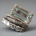 2025 New Fashion Three Piece Set Blue Square Zircon Rings for Women Party Idea Gifts Custom Jewelry