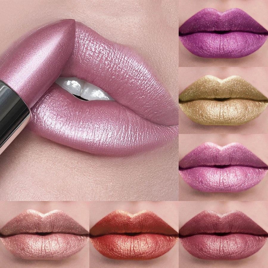 21Colors Bold & Intense Glitter Shiny Metallic Lipstick Pearlescent Lip Tint,Long Lasting Lip Senior Matte Lip Makeup Gifts For