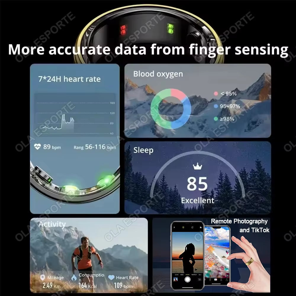 2025 Smart Ring Blood Pressure Heart Rate Sleep Monitoring Smartring IP68 & 5ATM Waterproof Multi-Sport Mode Smartring Man Women