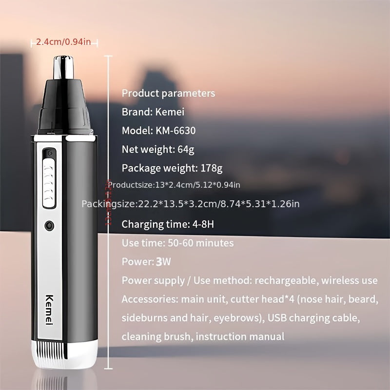 Kemei Rechargeable 4-in-1 Nose, Ear & Hair Trimmer