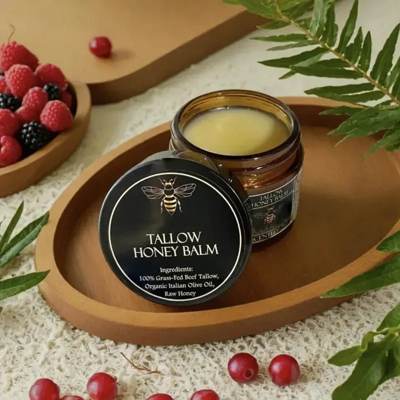 Organic Grass-Fed Beef Tallow Balm with Raw Honey - Moisturizing Cream for Soft, Smooth Skin - Handmade All-Natural Moisturizer