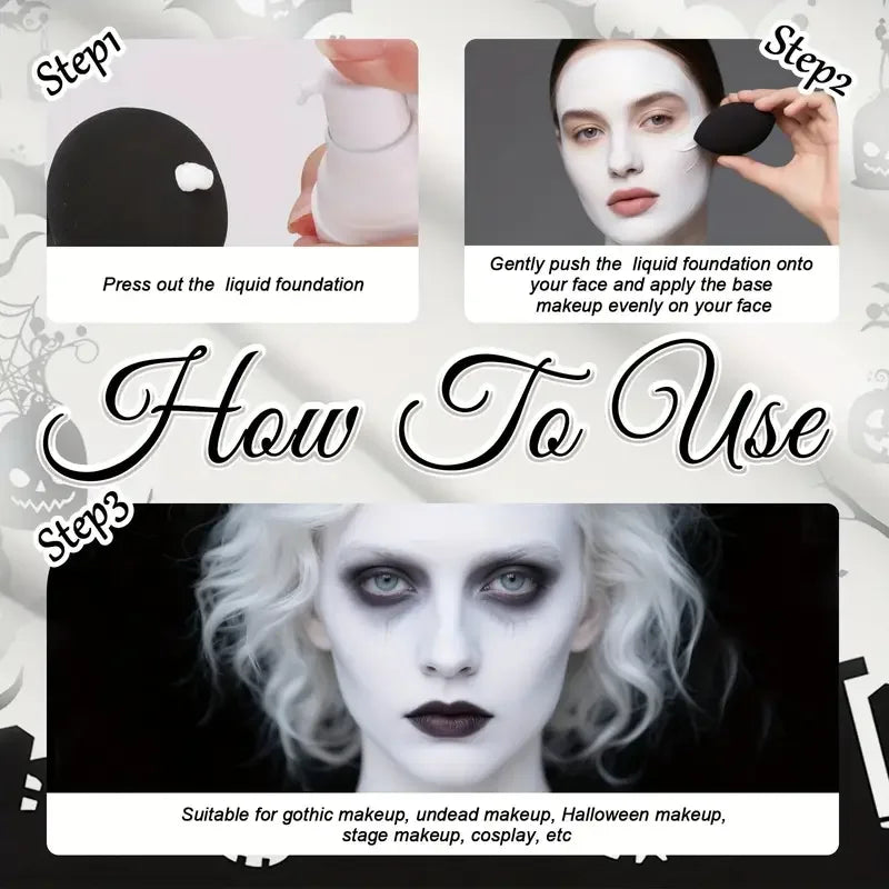 Full-Coverage White Liquid Foundation for Goth & Cosplay Makeup