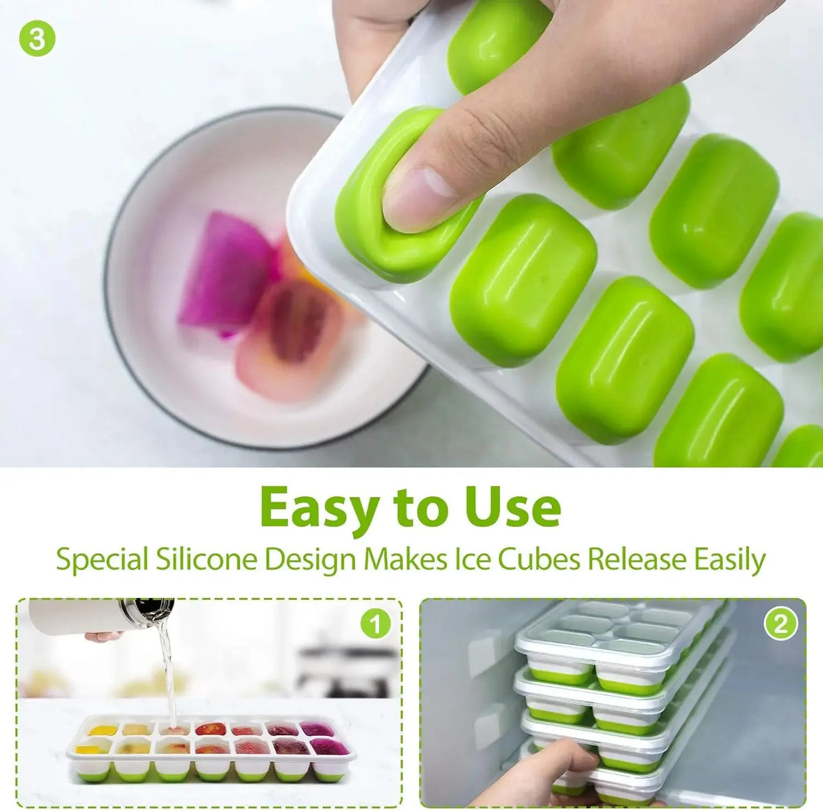 14-Cube Silicone Ice Tray with Lid