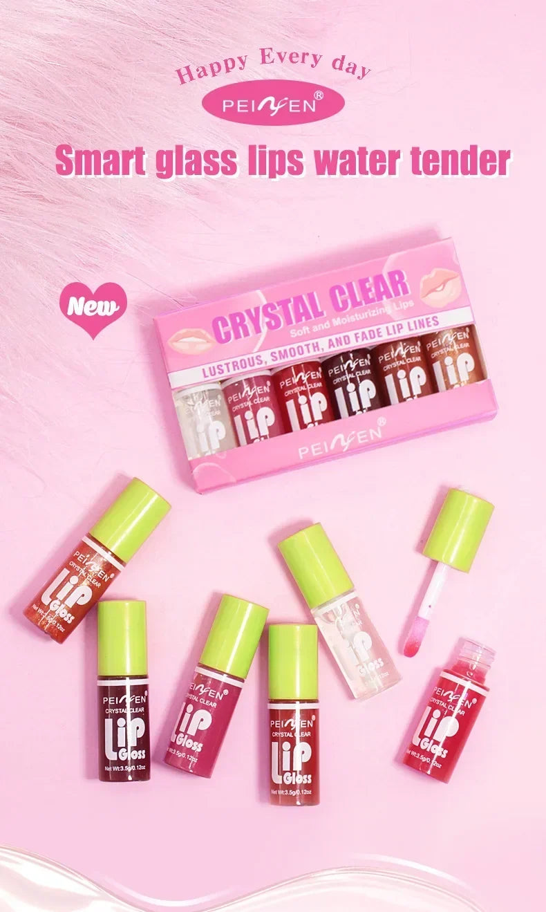 6 Pieces Glass Mirror Lip Gloss Set Hydrating Lightweight Lip Balm Glossy Shimmer Sheer Tint Peach Cherry Pink