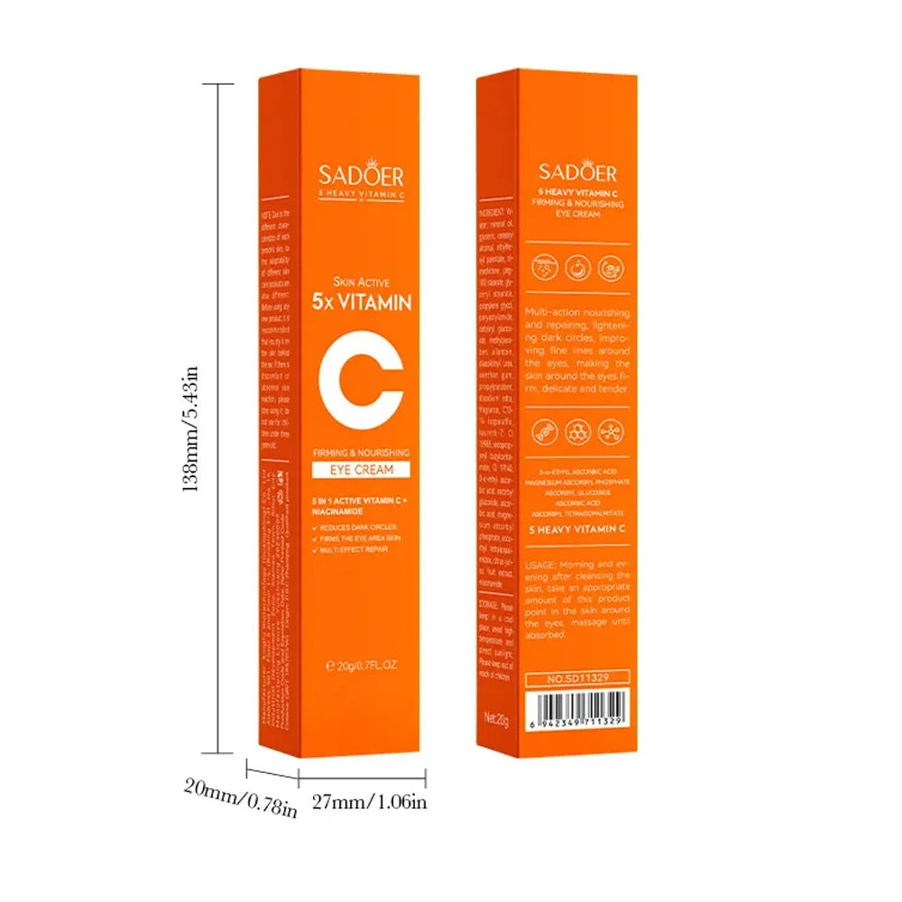 SADOER Vitamin C Eye Cream Anti Dark Circles Eyes Bags Remover Moisturizing Brightening Firming Skin Care Products for Eyes