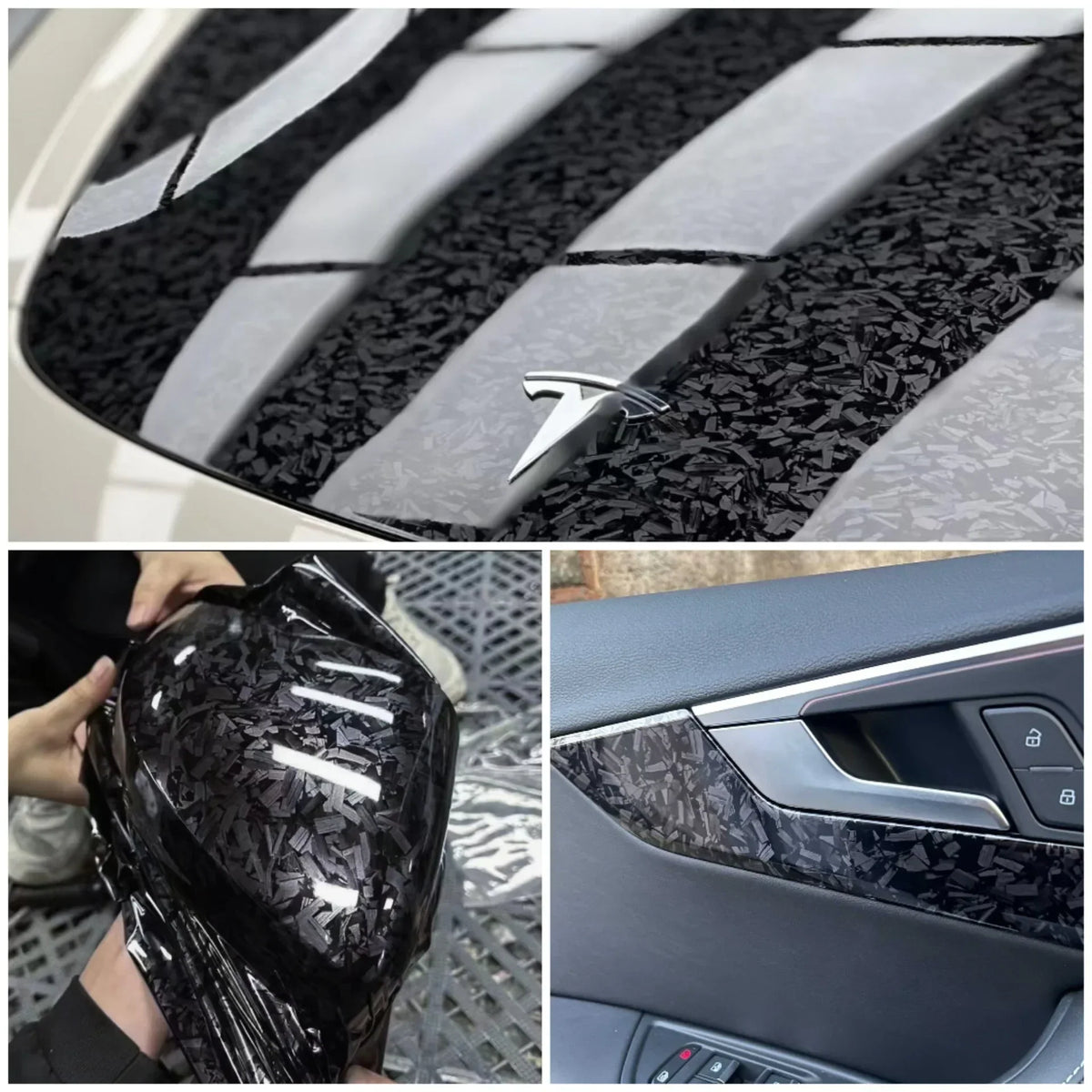 Black Forged Carbon Fiber Vinyl Wrap Cosmic Hex Carbon Car Wrapping Film For Interior & Exterior Vehicle Motorcycle